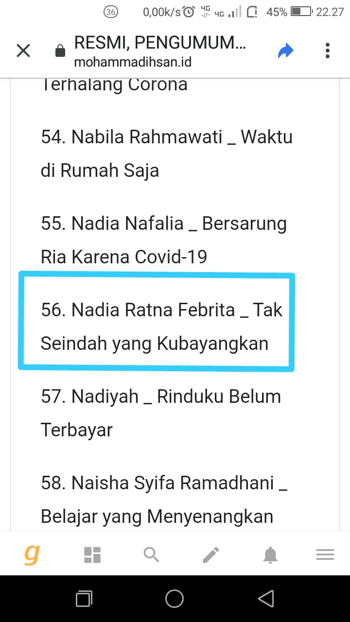 Pengumuman hasil lomba menulis siswa